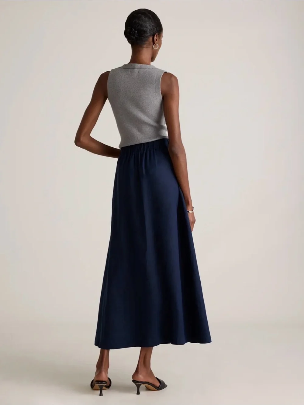 Quince Navy Linen Maxi Skirt with High Side Slit - Picture 2 of 3